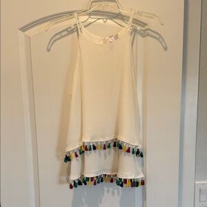 Girls White Tiered Tank Top with Colorful Tassels